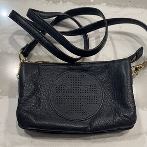 Tory Burch Black Leather Crossbody Bag with Gold Accents